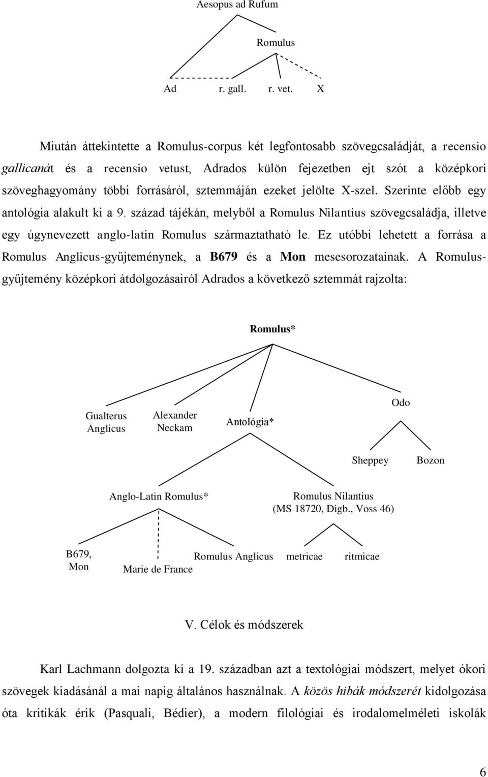 sztemmáján ezeket jelölte X-szel. Szerinte előbb egy antológia alakult ki a 9.