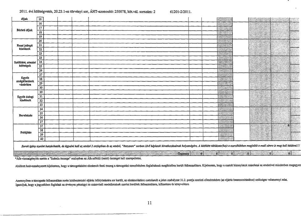 31 32 33 34 35 36 37 37 38 39 40 I - i 1 i 0 Sorok igény szerint beszarhatok, de ügyelni kell az utolsó 2 oszlopban és az utolsó, "összesen " sorban lévff képletek hivatkozásainak helyességére A