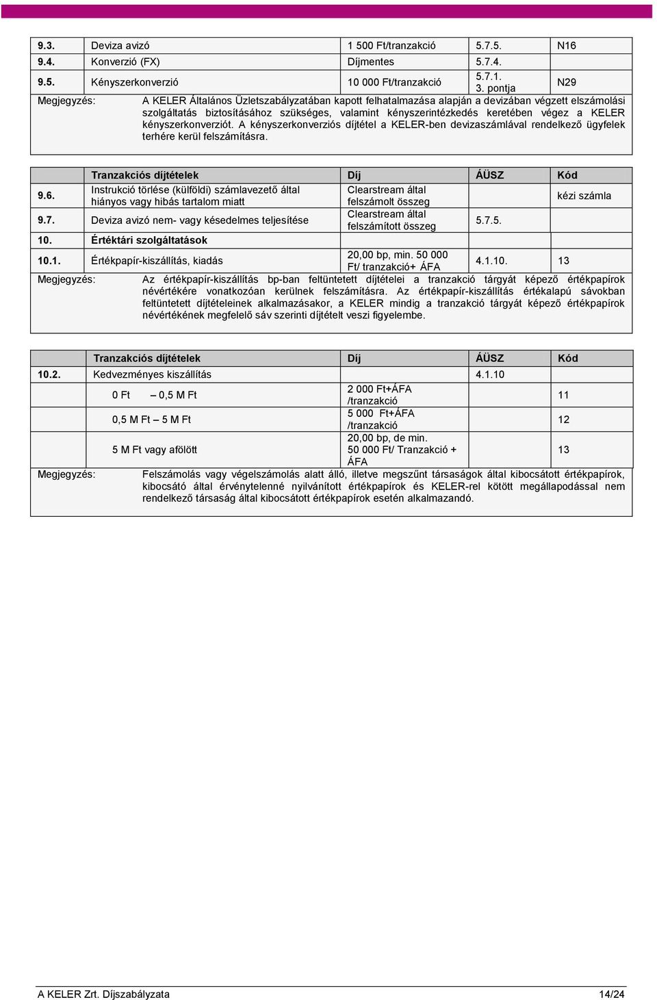 végez a KELER kényszerkonverziót. A kényszerkonverziós díjtétel a KELER-ben devizaszámlával rendelkező ügyfelek terhére kerül felszámításra. 9.6.