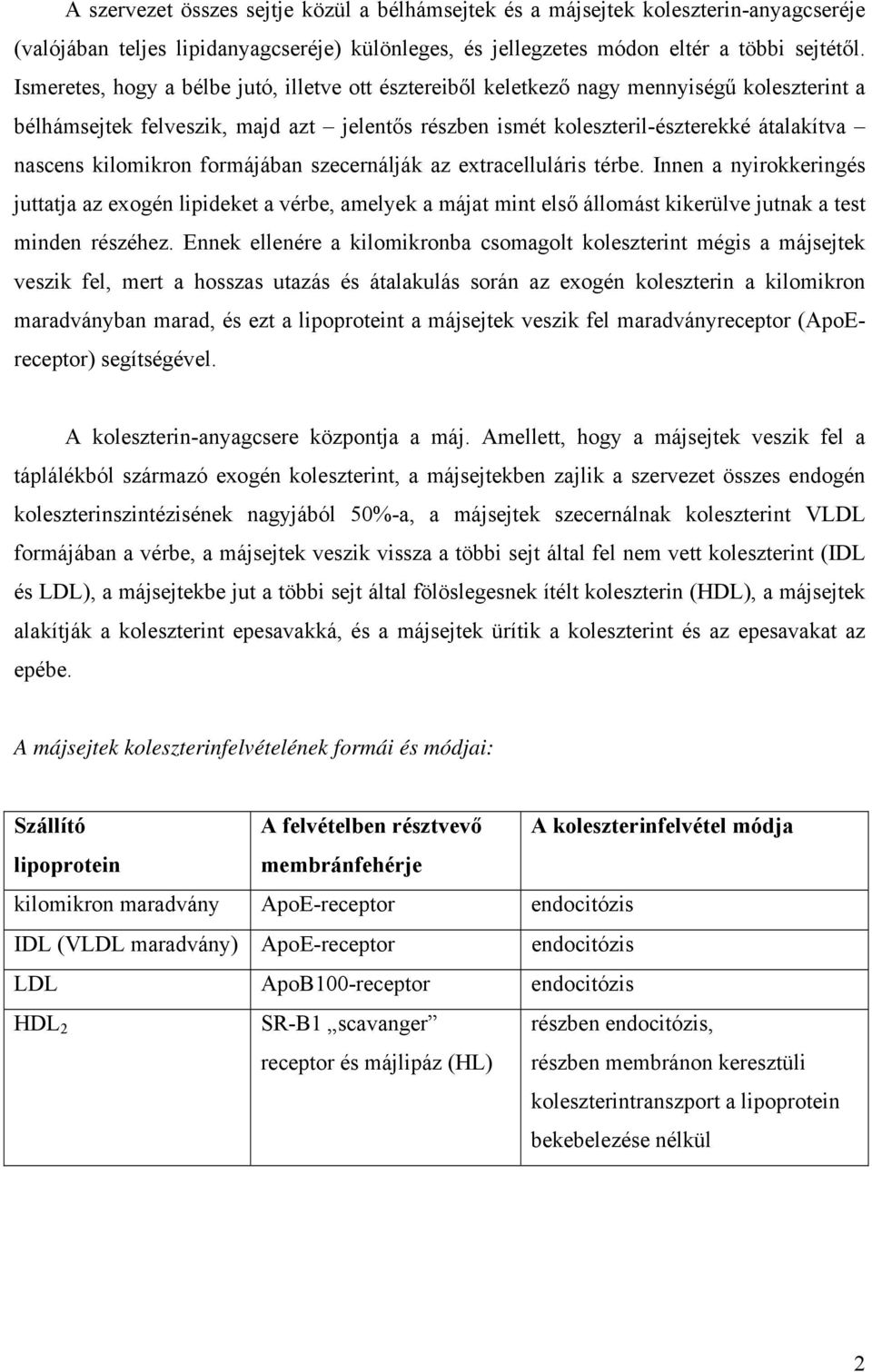 kilomikron formájában szecernálják az extracelluláris térbe. Innen a nyirokkeringés juttatja az exogén lipideket a vérbe, amelyek a májat mint első állomást kikerülve jutnak a test minden részéhez.