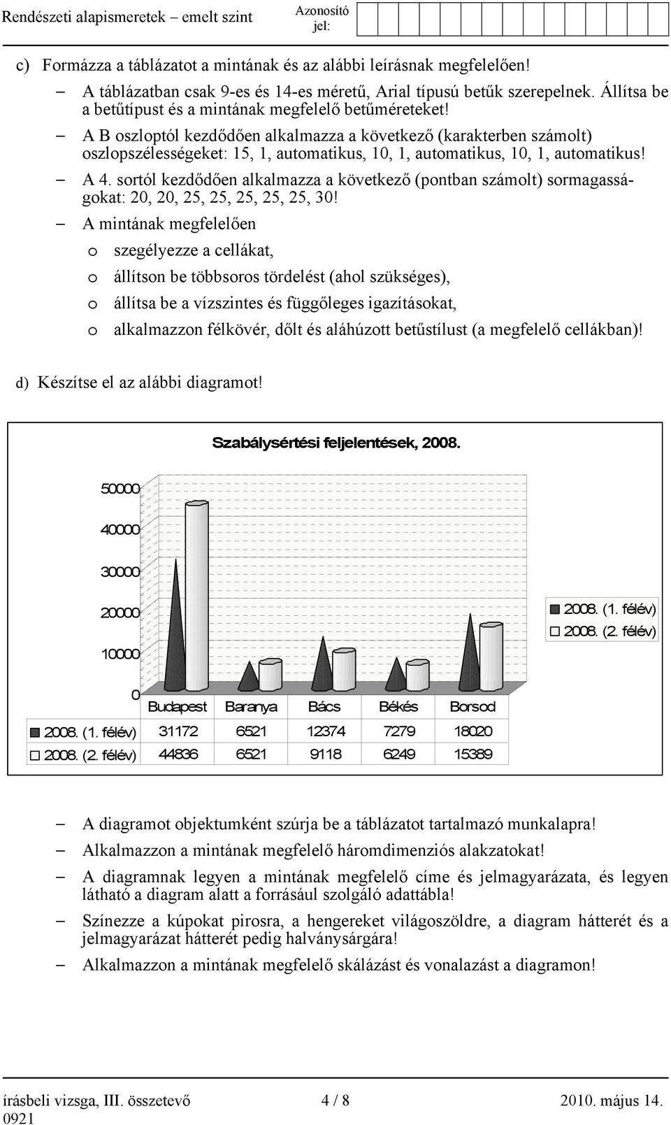 A B oszloptól kezdődően alkalmazza a következő (karakterben számolt) oszlopszélességeket: 15, 1, automatikus, 10, 1, automatikus, 10, 1, automatikus! A 4.