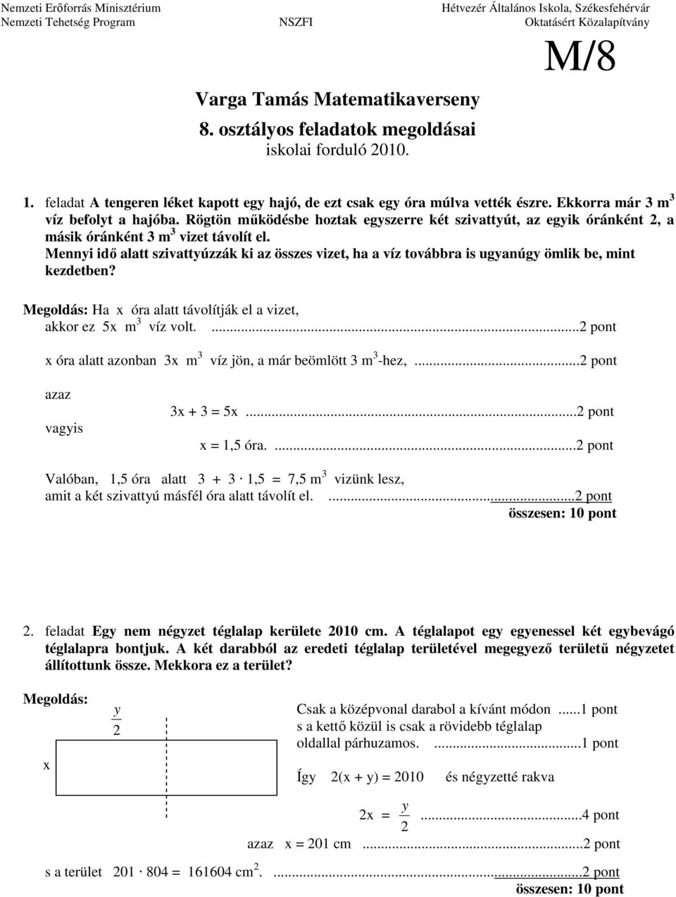 Varga Tamás Matematikaverseny 8. osztályos feladatok megoldásai iskolai  forduló PDF Free Download