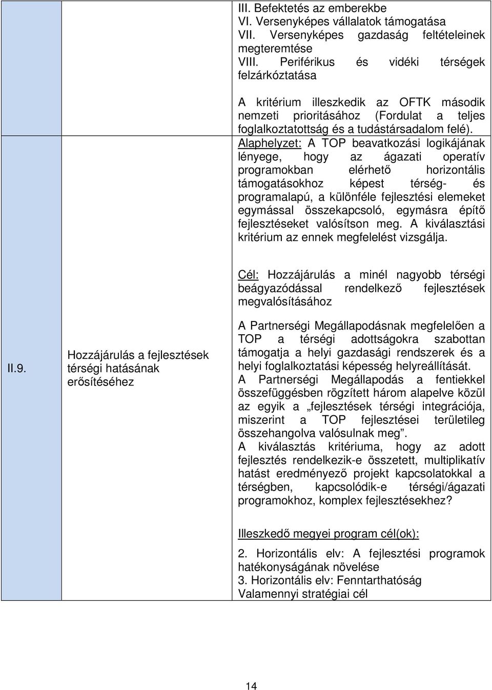 Alaphelyzet: A TOP beavatkozási logikájának lényege, hogy az ágazati operatív programokban elérhetı horizontális támogatásokhoz képest térség- és programalapú, a különféle fejlesztési elemeket