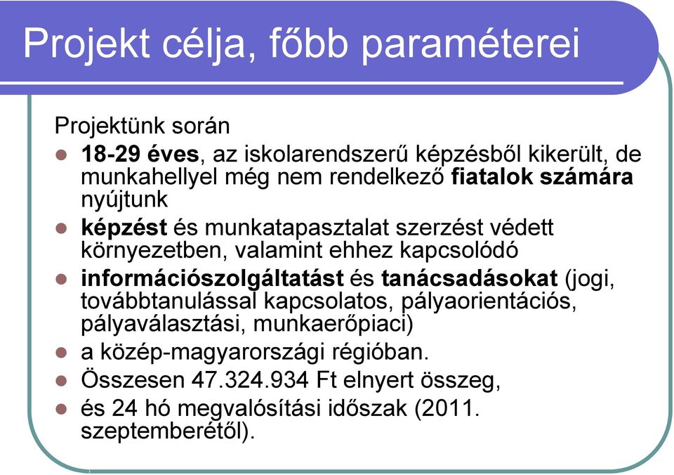 információszolgáltatást és tanácsadásokat (jogi, továbbtanulással kapcsolatos, pályaorientációs, pályaválasztási,