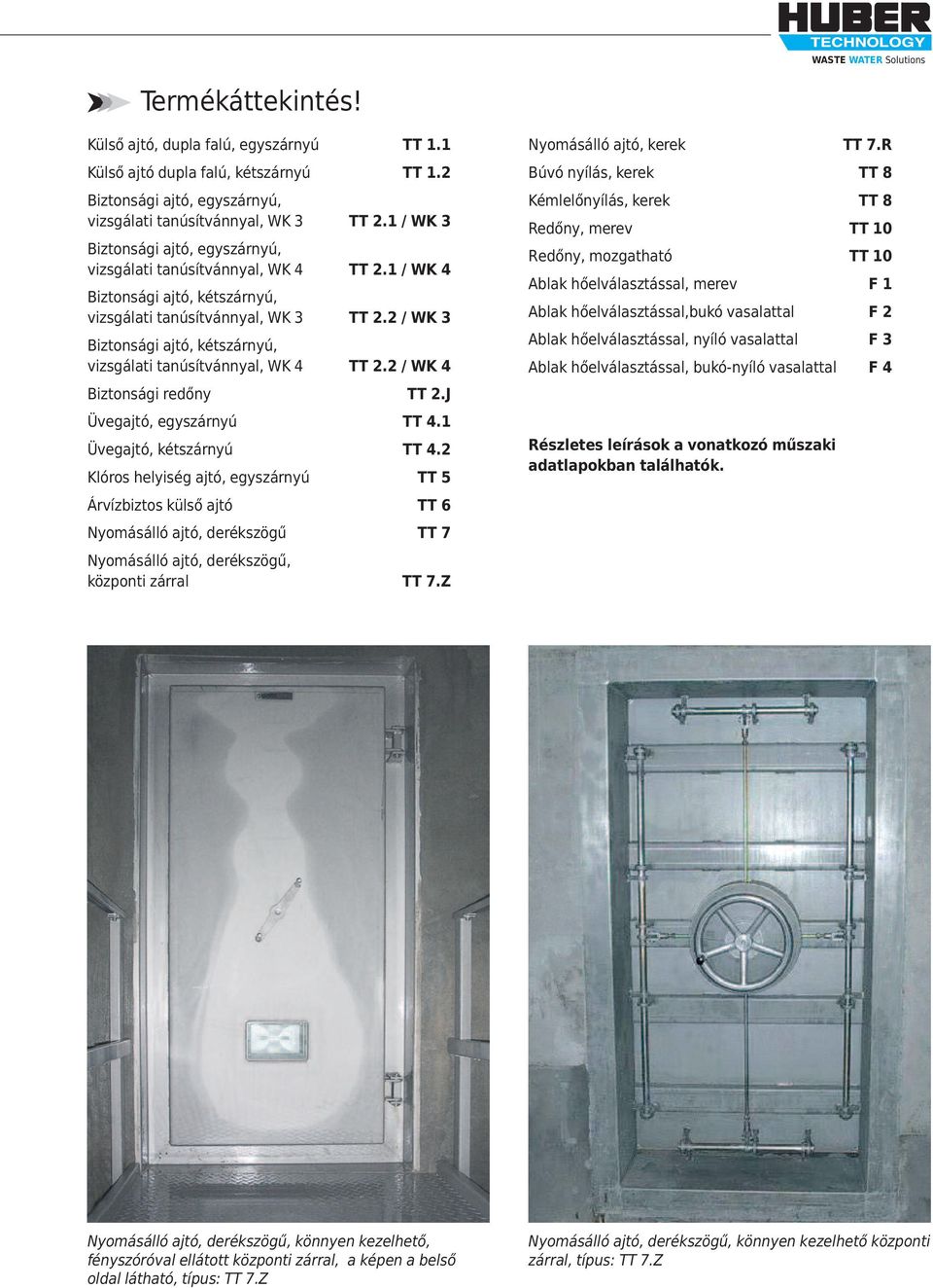 2 / WK 3 Biztonsági ajtó, kétszárnyú, vizsgálati tanúsítvánnyal, WK 4 TT 2.2 / WK 4 Biztonsági redőny TT 2.J Üvegajtó, egyszárnyú TT 4.1 Üvegajtó, kétszárnyú TT 4.