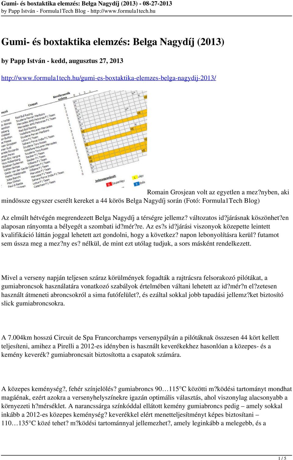 nyben, aki mindössze egyszer cserélt kereket a 44 körös Belga Nagydíj során (Fotó: Formula1Tech Blog) Az elmúlt hétvégén megrendezett Belga Nagydíj a térségre jellemz? változatos id?