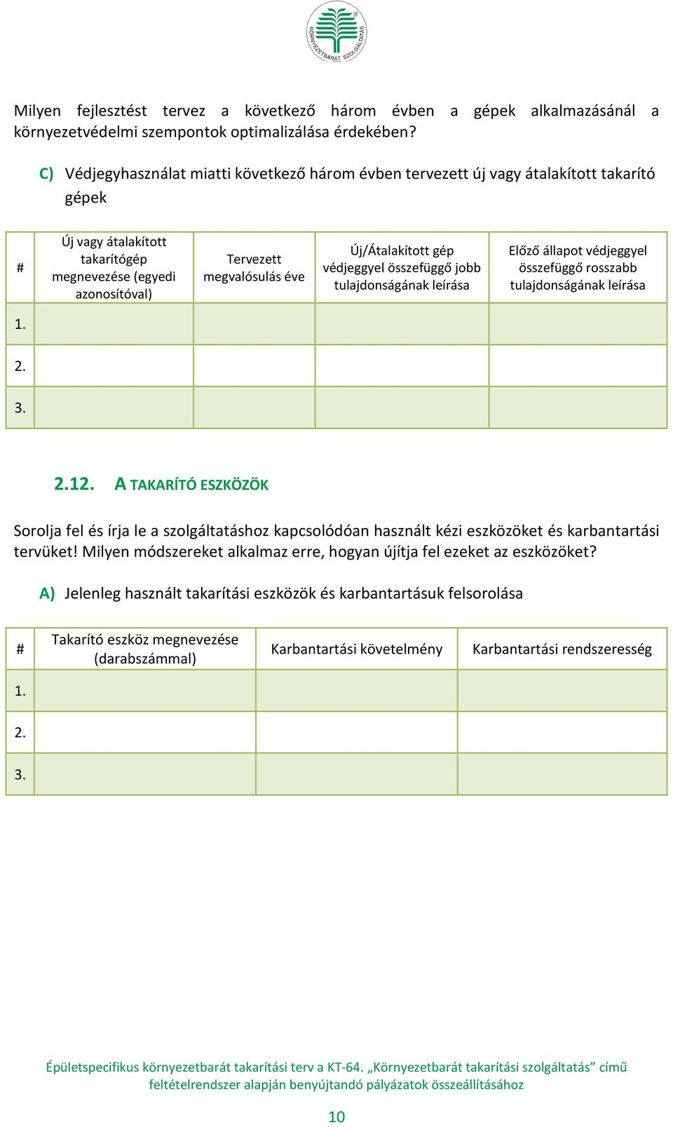 Új/Átalakított gép védjeggyel összefüggő jobb tulajdonságának leírása Előző állapot védjeggyel összefüggő rosszabb tulajdonságának leírása 1 A TAKARÍTÓ ESZKÖZÖK Sorolja fel és írja le a