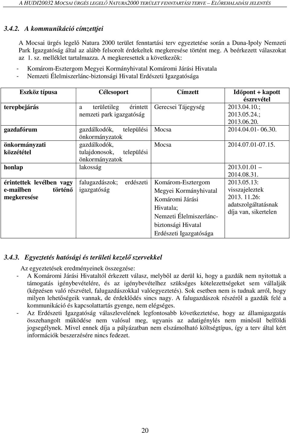 Duna-Ipoly Nemzeti Park Igazgatóság által az alább felsorolt érdekeltek megkeresése történt meg. A beérkezett válaszokat az 1. sz. melléklet tartalmazza.