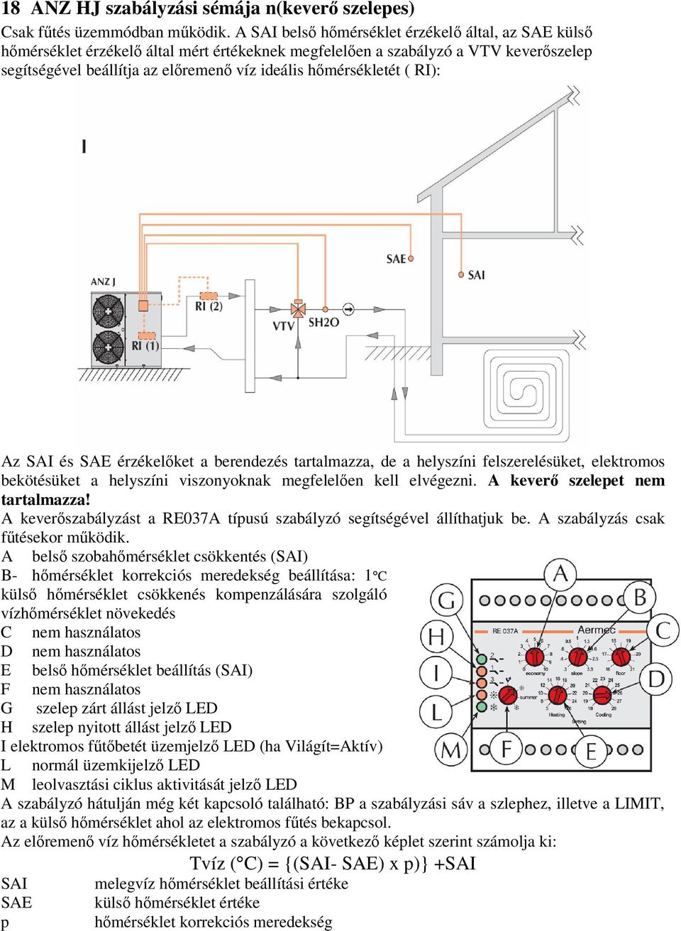 SAI és SAE érzékelket a berendezés tartalmazza, de a helyszíni felszerelésüket, elektromos bekötésüket a helyszíni viszonyoknak megfelelen kell elvégezni. A kever szelepet nem tartalmazza!