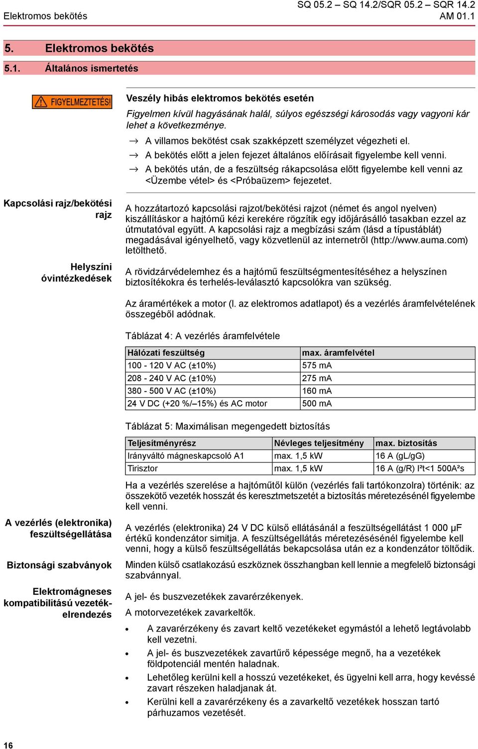 A bekötés után, de a feszültség rákapcsolása előtt figyelembe kell venni az <Üzembe vétel> és <Próbaüzem> fejezetet.