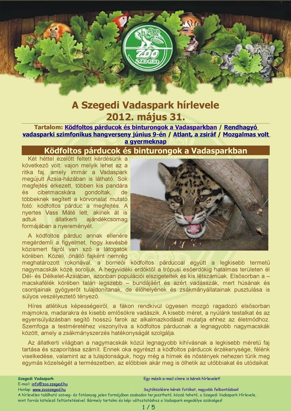 A Szegedi Vadaspark hírlevele május PDF Free Download