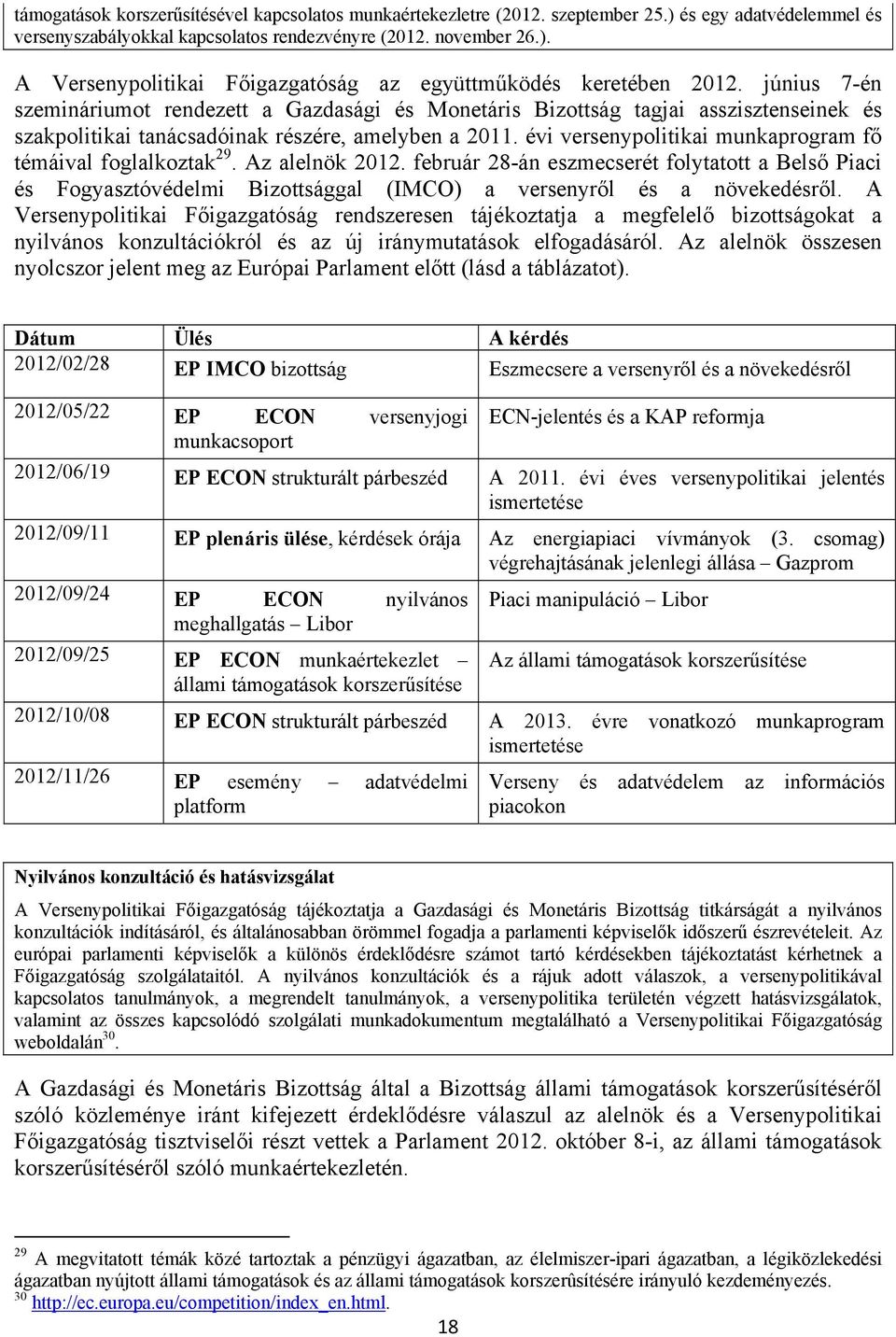 évi versenypolitikai munkaprogram fő témáival foglalkoztak 29. Az alelnök 2012.
