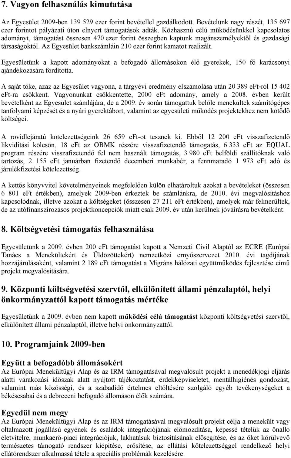 Az Egyesület bankszámláin 210 ezer forint kamatot realizált. Egyesületünk a kapott adományokat a befogadó állomásokon élő gyerekek, 150 fő karácsonyi ajándékozására fordította.