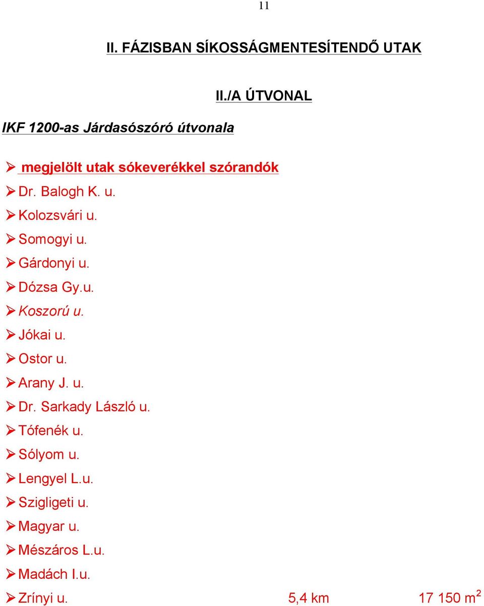 Ø Gárdonyi u. Ø Dózsa Gy.u. Ø Koszorú u. Ø Jókai u. Ø Ostor u. Ø Arany J. u. Ø Dr. Sarkady László u.