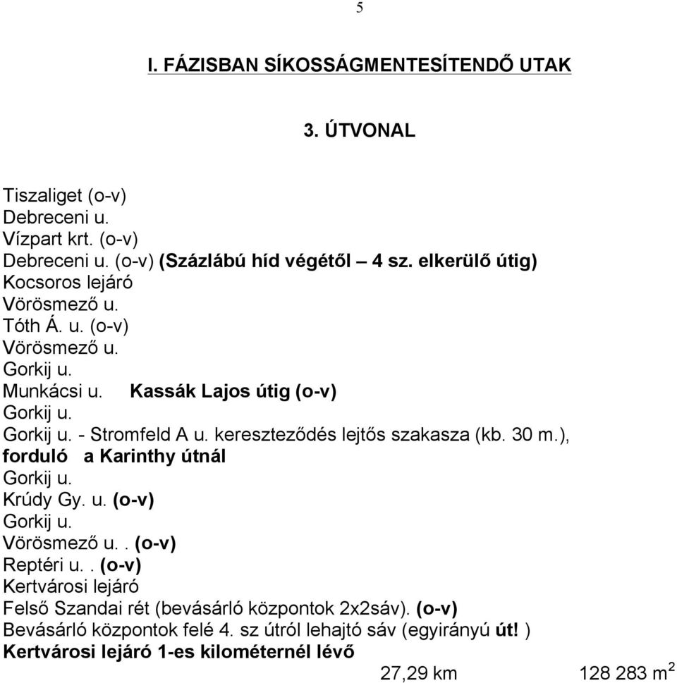 kereszteződés lejtős szakasza (kb. 30 m.), forduló a Karinthy útnál Gorkij u. Krúdy Gy. u. (o-v) Gorkij u. Vörösmező u.. (o-v) Reptéri u.