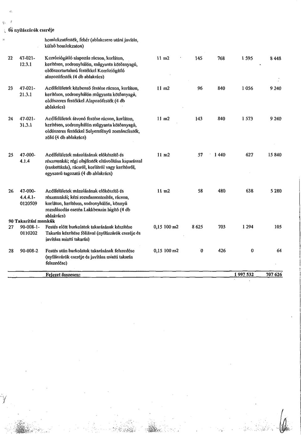 47-021- Acélfelületek közbenső festése rácson, korláton, 11 m2 21.3.