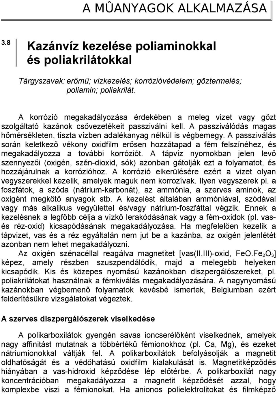 Kazánvíz kezelése poliaminokkal és poliakrilátokkal - PDF Ingyenes letöltés