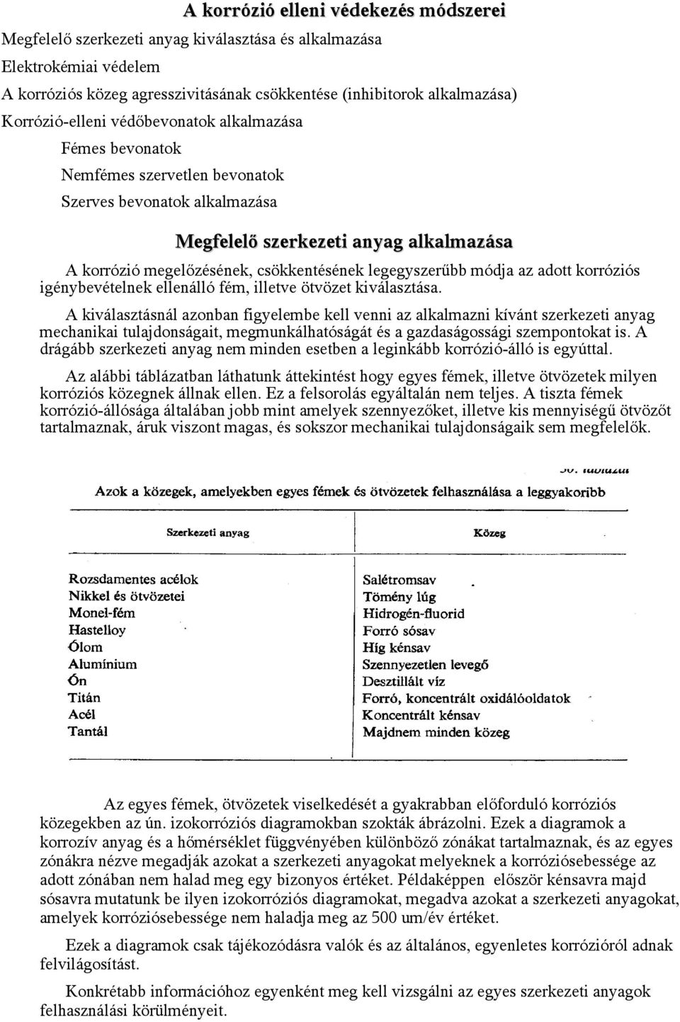 legegyszerűbb módja az adott korróziós igénybevételnek ellenálló fém, illetve ötvözet kiválasztása.