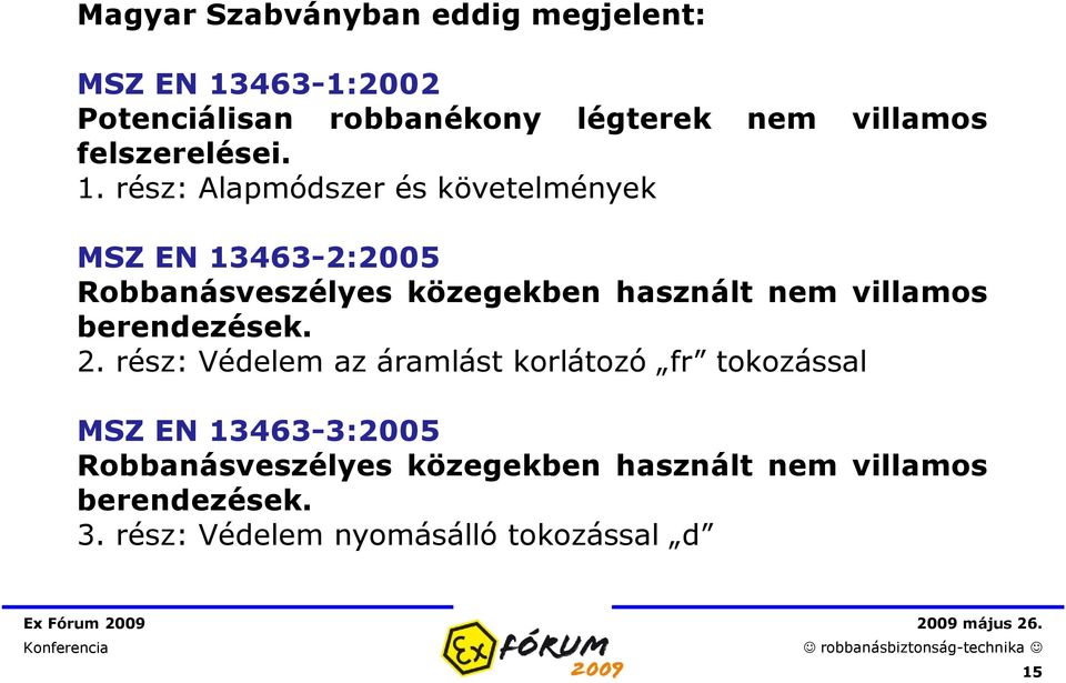 rész: Alapmódszer és követelmények MSZ EN 13463-2:2005 Robbanásveszélyes közegekben használt nem villamos