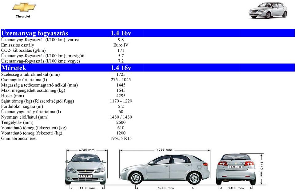 Chevrolet Lacetti 5 ajtós Star - PDF Ingyenes letöltés