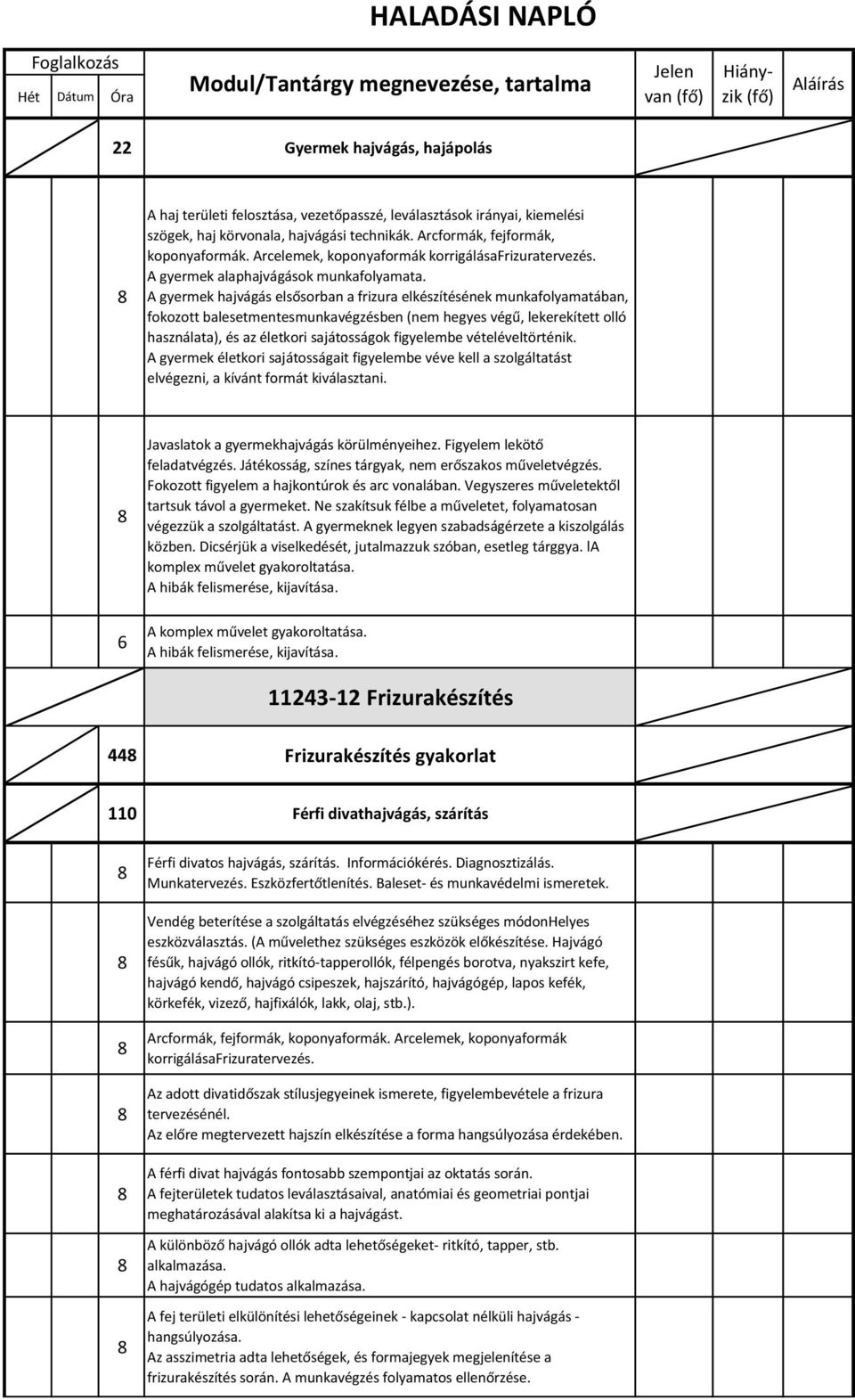 A gyermek hajvágás elsősorban a frizura elkészítésének munkafolyamatában, fokozott balesetmentesmunkavégzésben (nem hegyes végű, lekerekített olló használata), és az életkori sajátosságok figyelembe