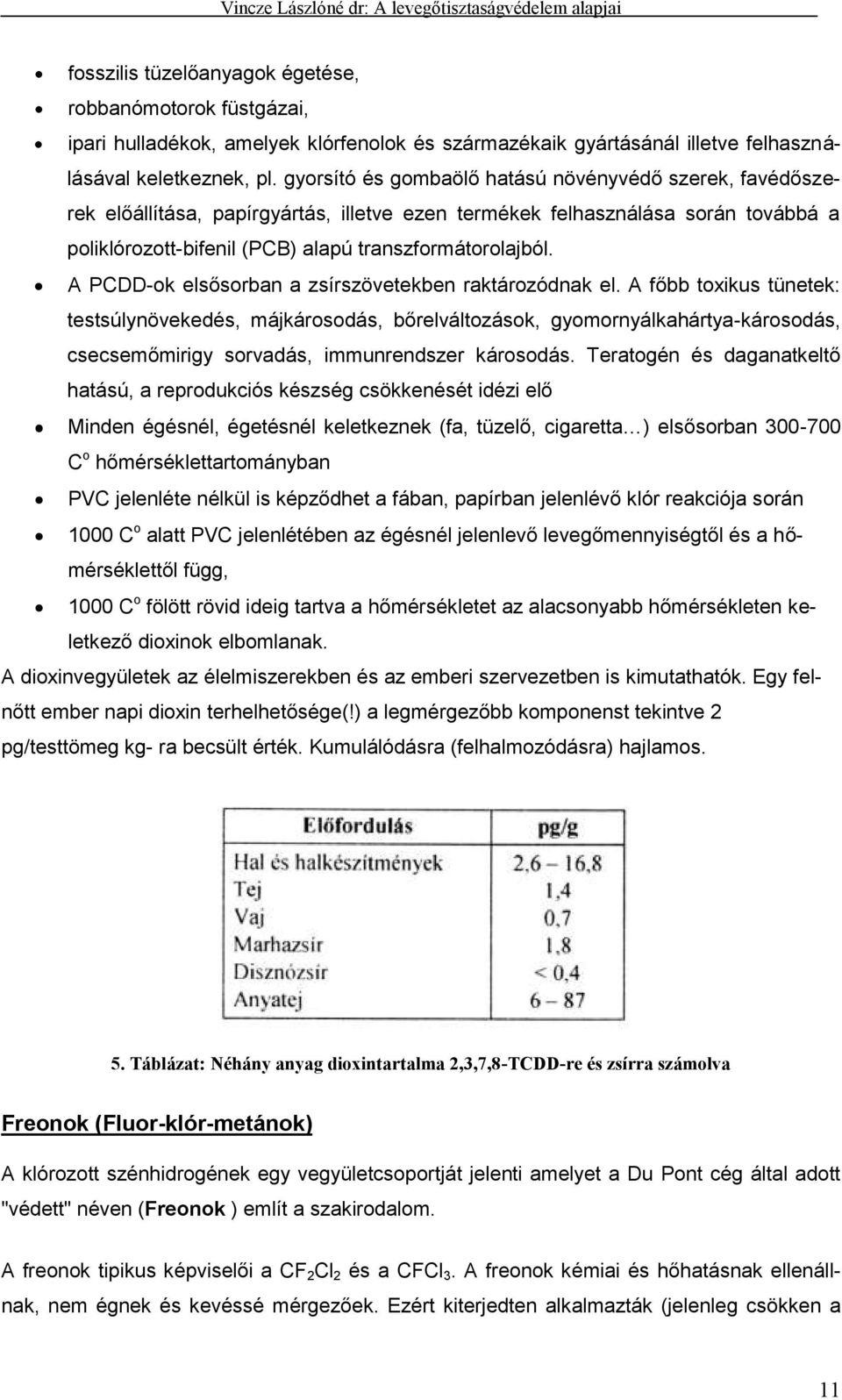 A PCDD-ok elsősorban a zsírszövetekben raktározódnak el.