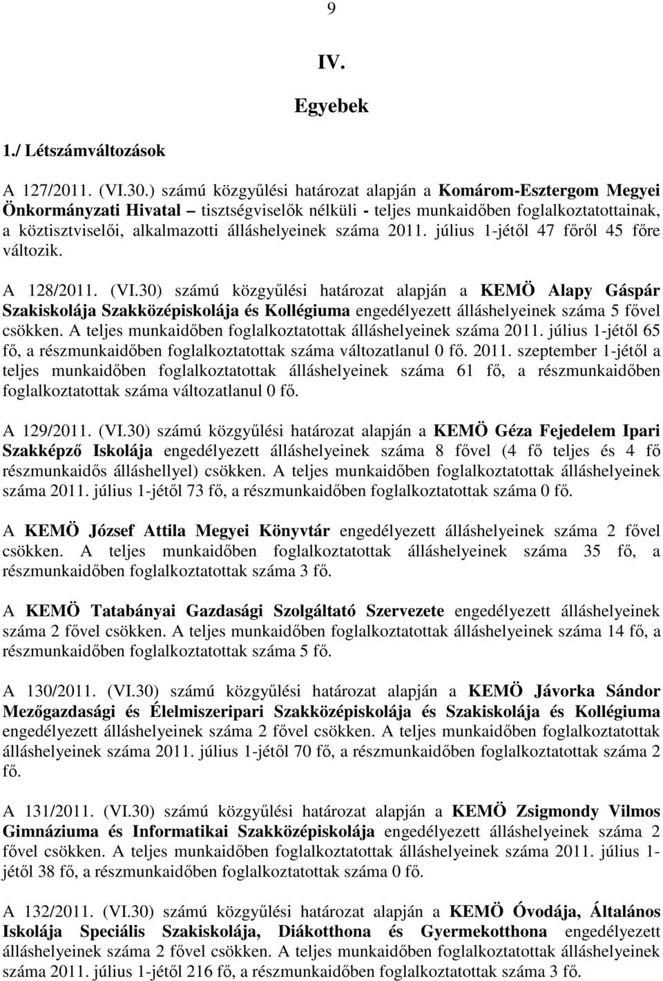 száma 2011. július 1-jétıl 47 fırıl 45 fıre változik. A 128/2011. (VI.