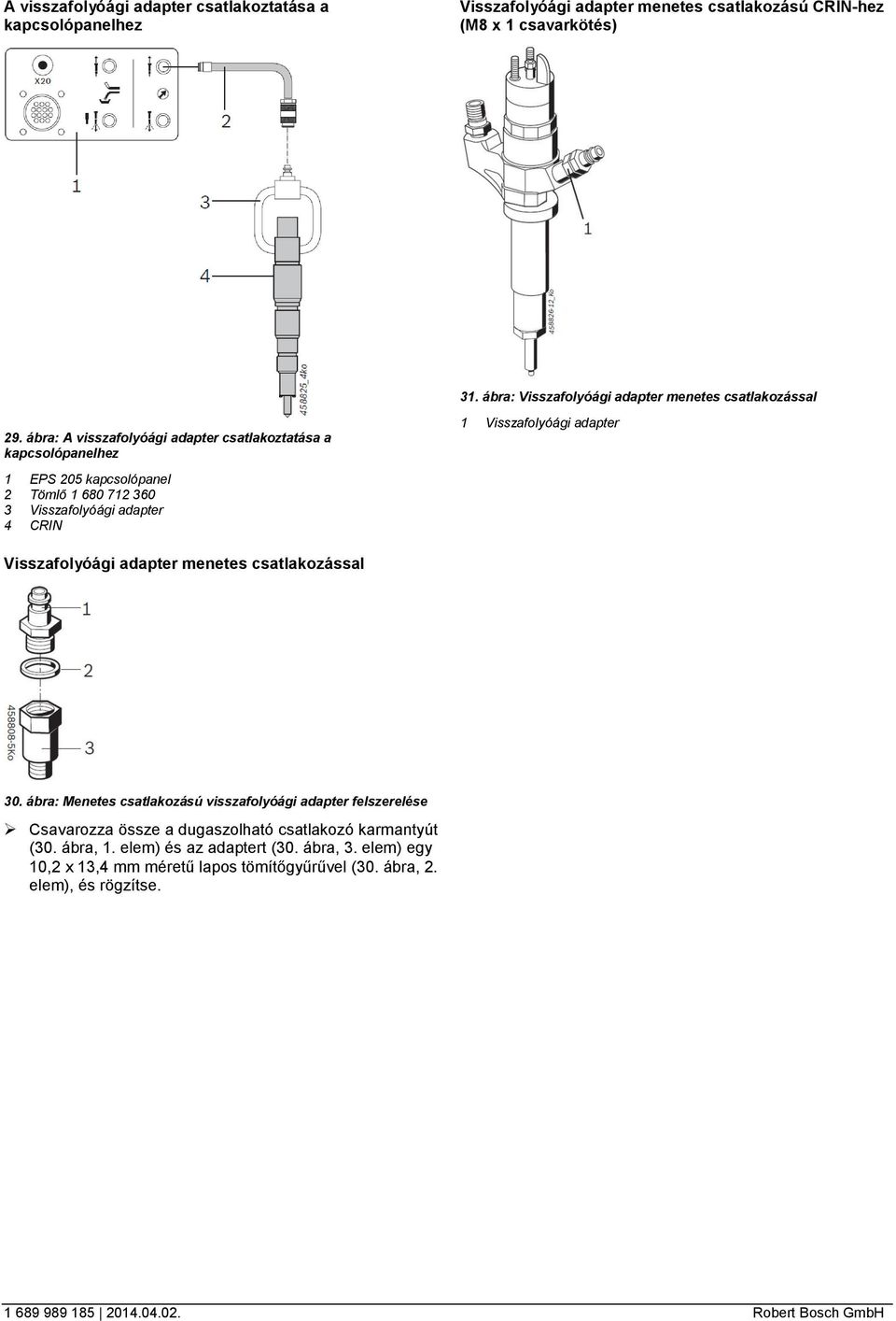 ábra: A visszafolyóági adapter csatlakoztatása a kapcsolópanelhez 1 EPS 205 kapcsolópanel 2 Tömlő 1 680 712 360 3 Visszafolyóági adapter 4 CRIN 1 Visszafolyóági adapter