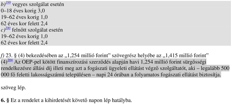 (4) bekezdésében az 1,254 millió forint szövegrész helyébe az 1,415 millió forint (4) 204 Az OEP-pel kötött finanszírozási szerzıdés alapján havi 1,254