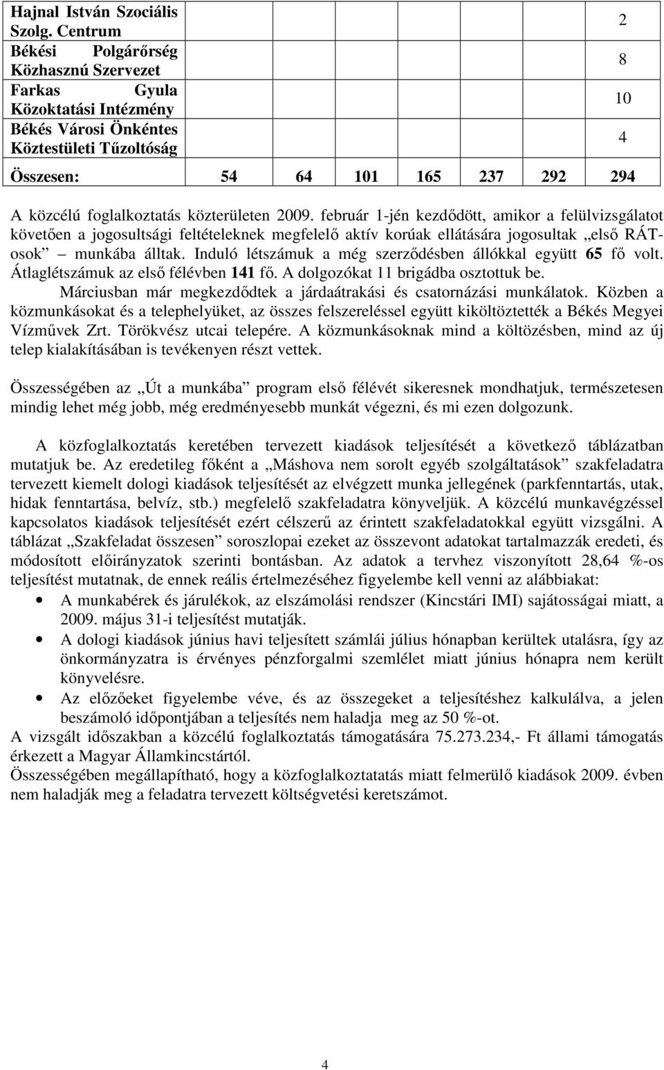 közterületen 2009. február 1-jén kezdıdött, amikor a felülvizsgálatot követıen a jogosultsági feltételeknek megfelelı aktív korúak ellátására jogosultak elsı RÁTosok munkába álltak.