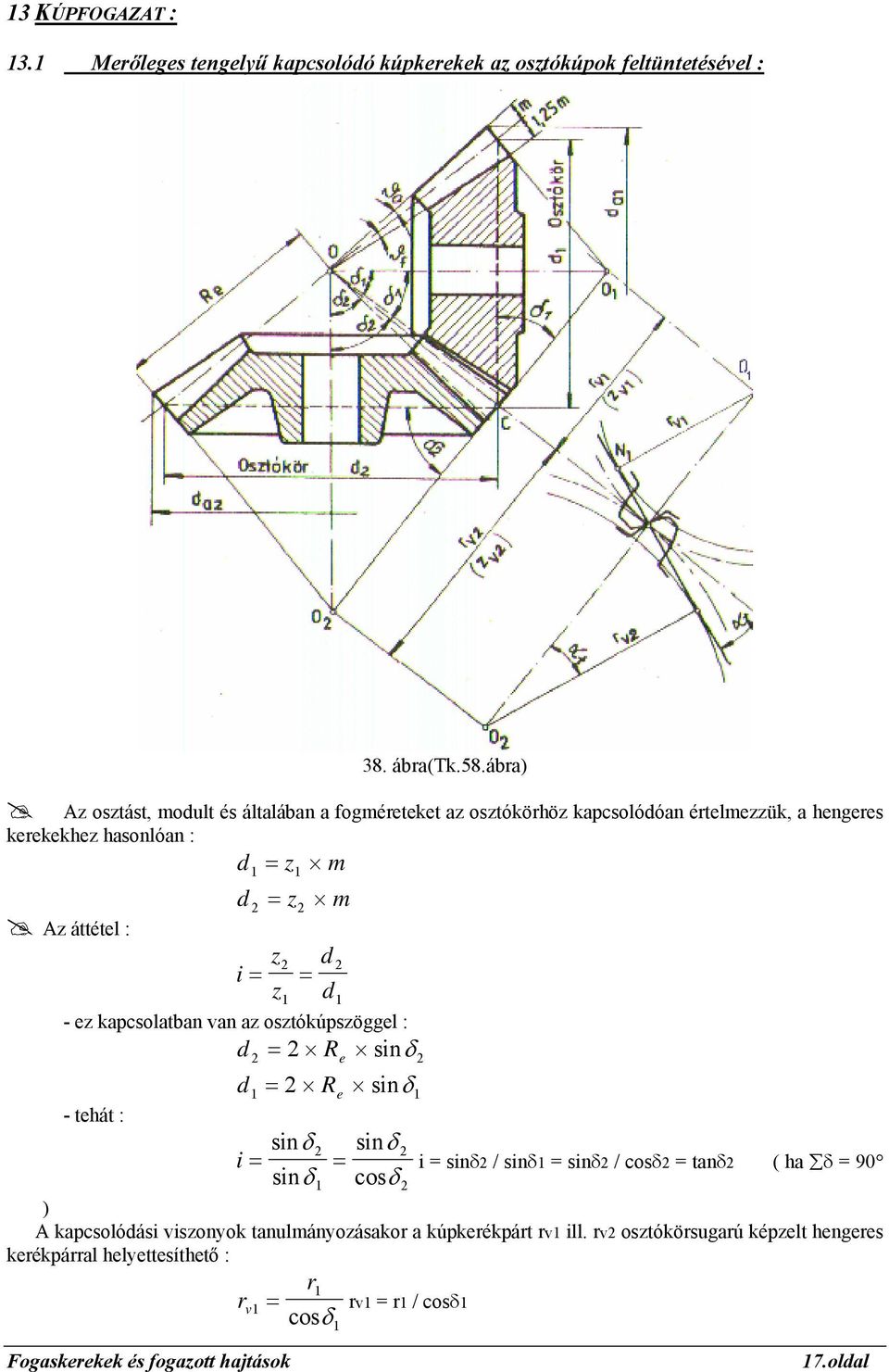 áéel : z d i z d - ez kapcsolaban van az oszókúpszöggel : d Re sinδ d Re sinδ - ehá : sinδ sinδ i i sinδ / sinδ sinδ / cosδ anδ ( ha δ