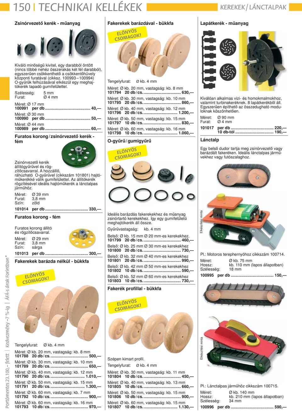 100993 100994) O-gyűrűk felhúzásával elkészül egy meghajtókerék tapadó gumifelülettel. Szélesség: 5 mm Furat: Ø 4 mm Méret: Ø 17 mm 100991 per db... 40, Méret: Ø 30 mm 100990 per db.