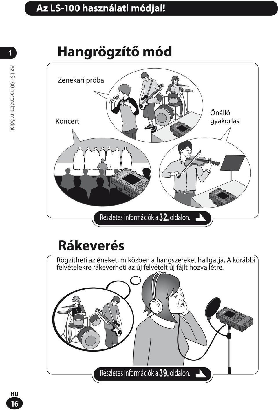 oldalon. Rákeverés Rögzítheti az éneket, miközben a hangszereket hallgatja.