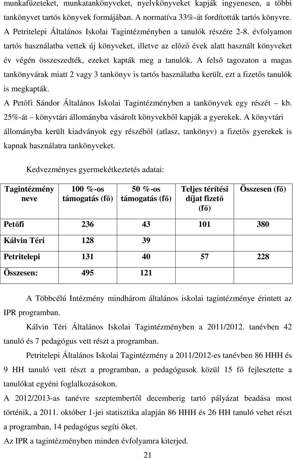 évfolyamon tartós használatba vettek új könyveket, illetve az előző évek alatt használt könyveket év végén összeszedték, ezeket kapták meg a tanulók.