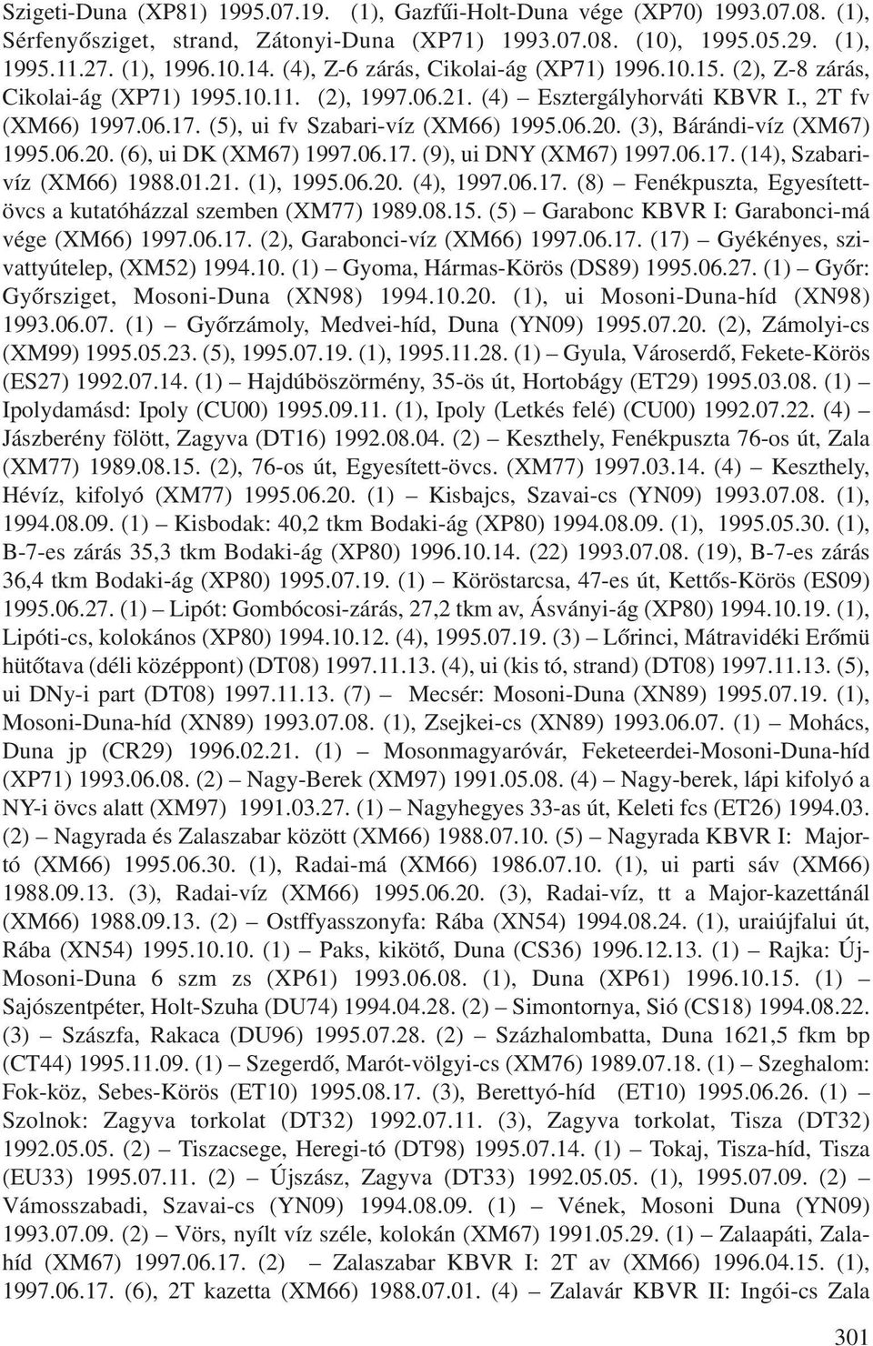 06.20. (3), Bárándi-víz (XM67) 1995.06.20. (6), ui DK (XM67) 1997.06.17. (9), ui DNY (XM67) 1997.06.17. (14), Szabarivíz (XM66) 1988.01.21. (1), 1995.06.20. (4), 1997.06.17. (8) Fenékpuszta, Egyesítettövcs a kutatóházzal szemben (XM77) 1989.