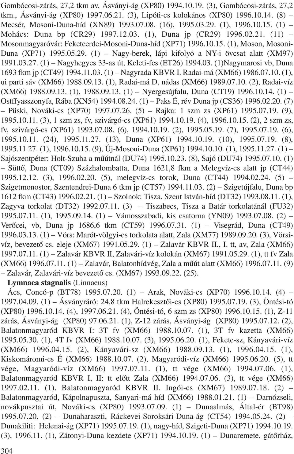 (11) Mosonmagyaróvár: Feketeerdei-Mosoni-Duna-híd (XP71) 1996.10.15. (1), Moson, Mosoni- Duna (XP71) 1995.05.29. (1) Nagy-berek, lápi kifolyó a NY-i övcsat alatt (XM97) 1991.03.27.