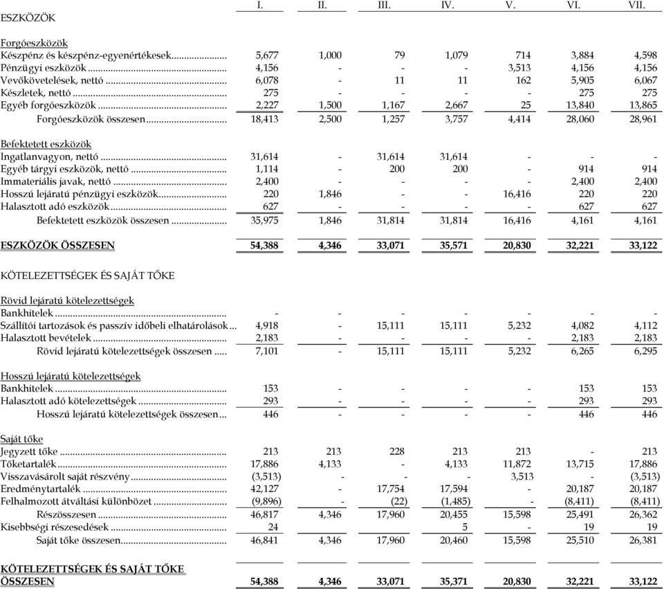 .. 18,413 2,500 1,257 3,757 4,414 28,060 28,961 Befektetett eszközök Ingatlanvagyon, nettó... 31,614-31,614 31,614 - - - Egyéb tárgyi eszközök, nettó... 1,114-200 200-914 914 Immateriális javak, nettó.