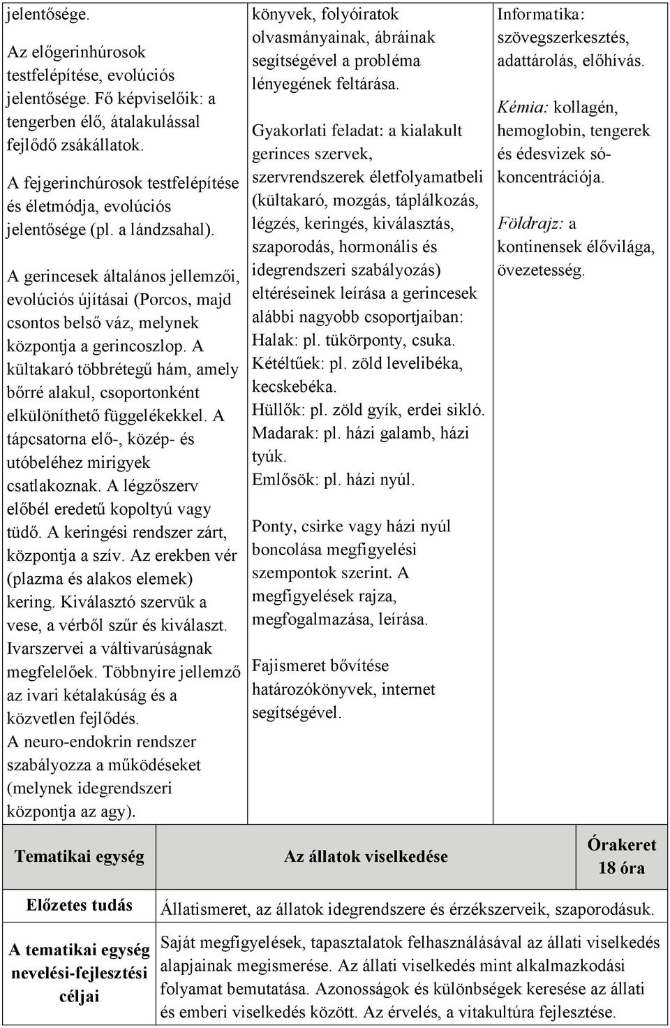 A gerincesek általános jellemzői, evolúciós újításai (Porcos, majd csontos belső váz, melynek központja a gerincoszlop.