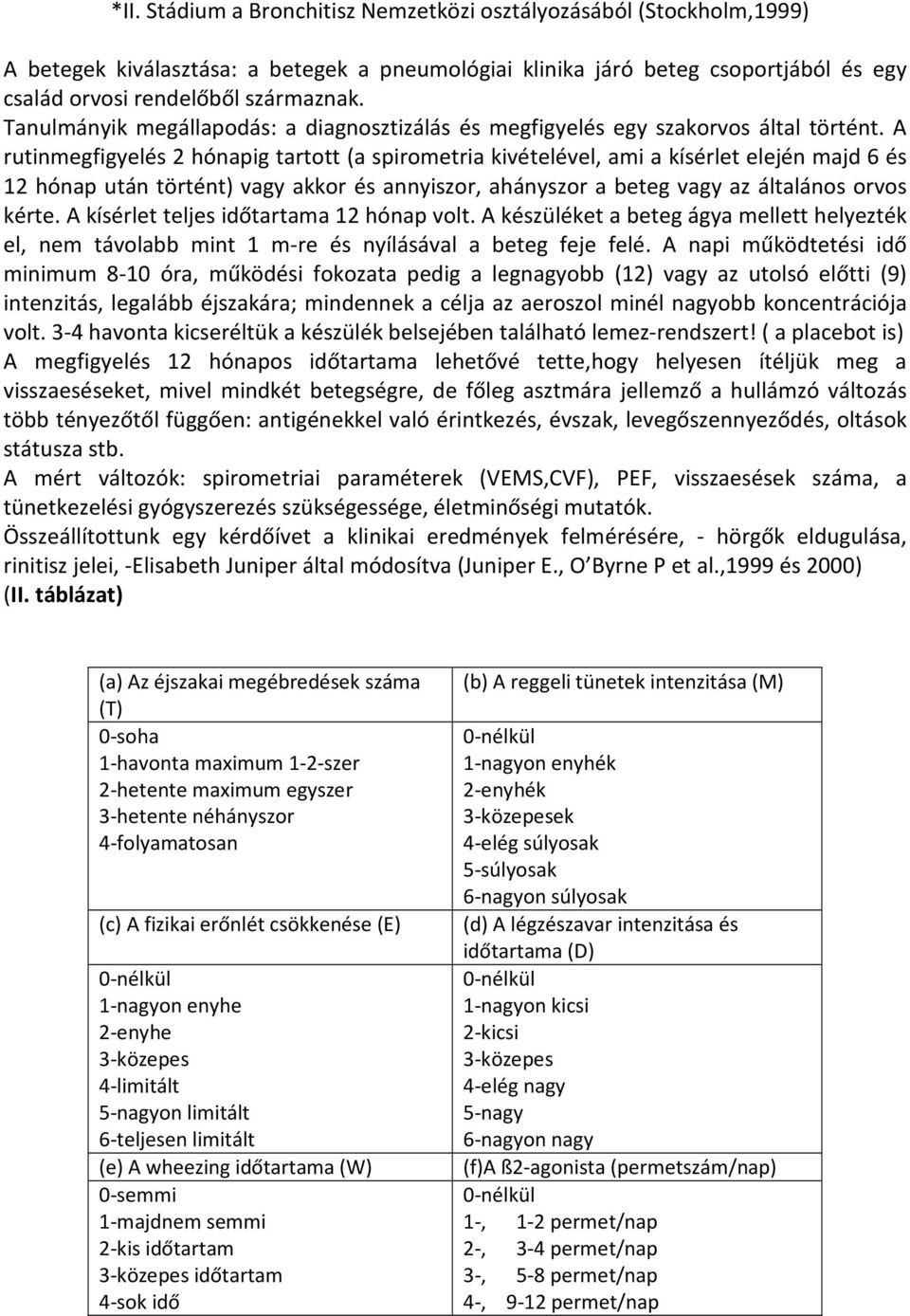 A rutinmegfigyelés 2 hónapig tartott (a spirometria kivételével, ami a kísérlet elején majd 6 és 12 hónap után történt) vagy akkor és annyiszor, ahányszor a beteg vagy az általános orvos kérte.