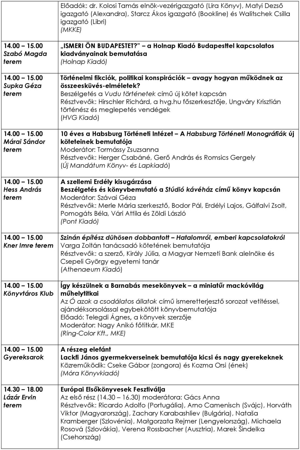 a Holnap Kiadó Budapesttel kapcsolatos kiadványainak bemutatása (Holnap Kiadó) Történelmi fikciók, politikai konspirációk avagy hogyan mőködnek az összeesküvés-elméletek?