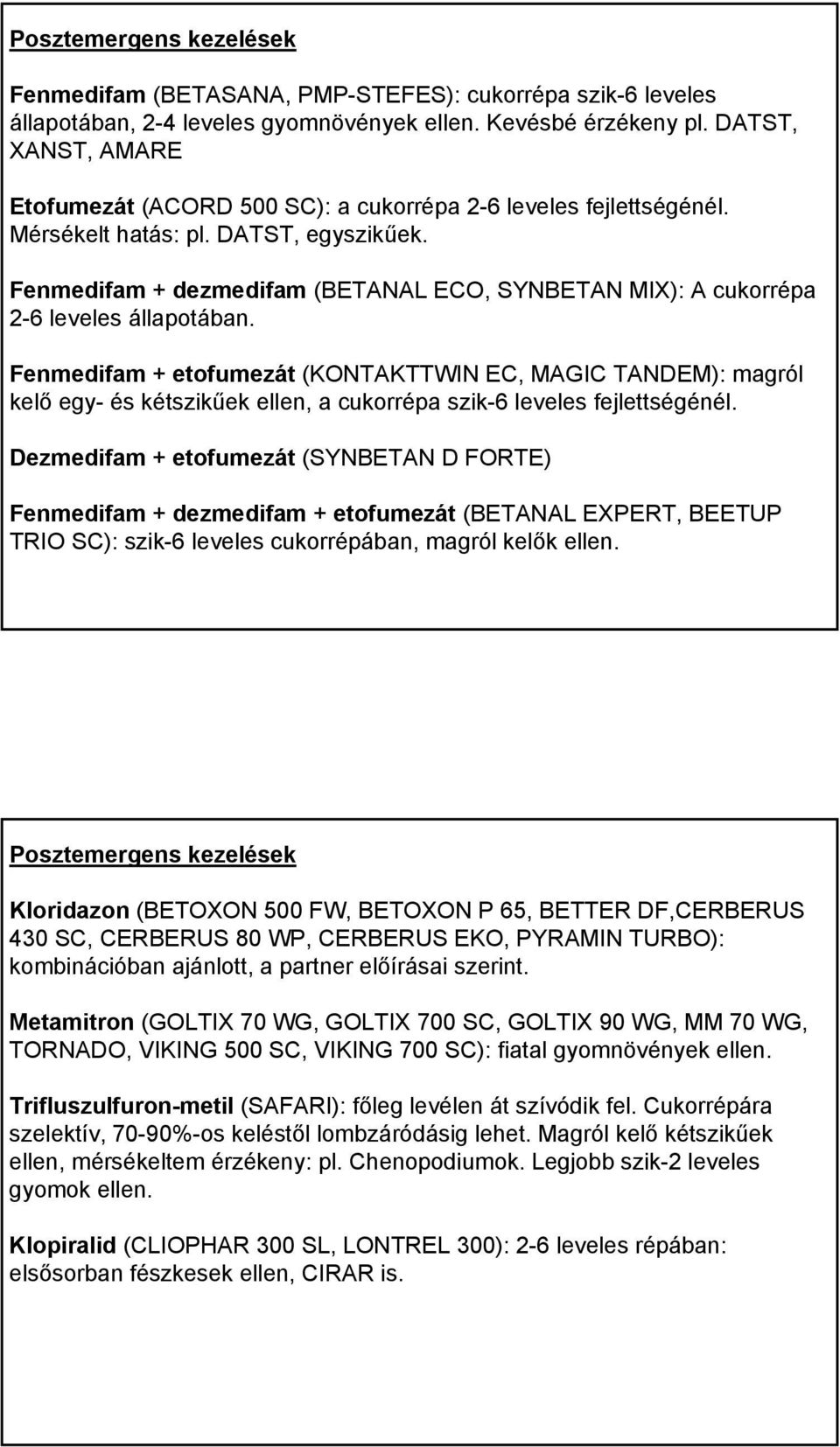 Fenmedifam + dezmedifam (BETANAL ECO, SYNBETAN MIX): A cukorrépa 2-6 leveles állapotában.