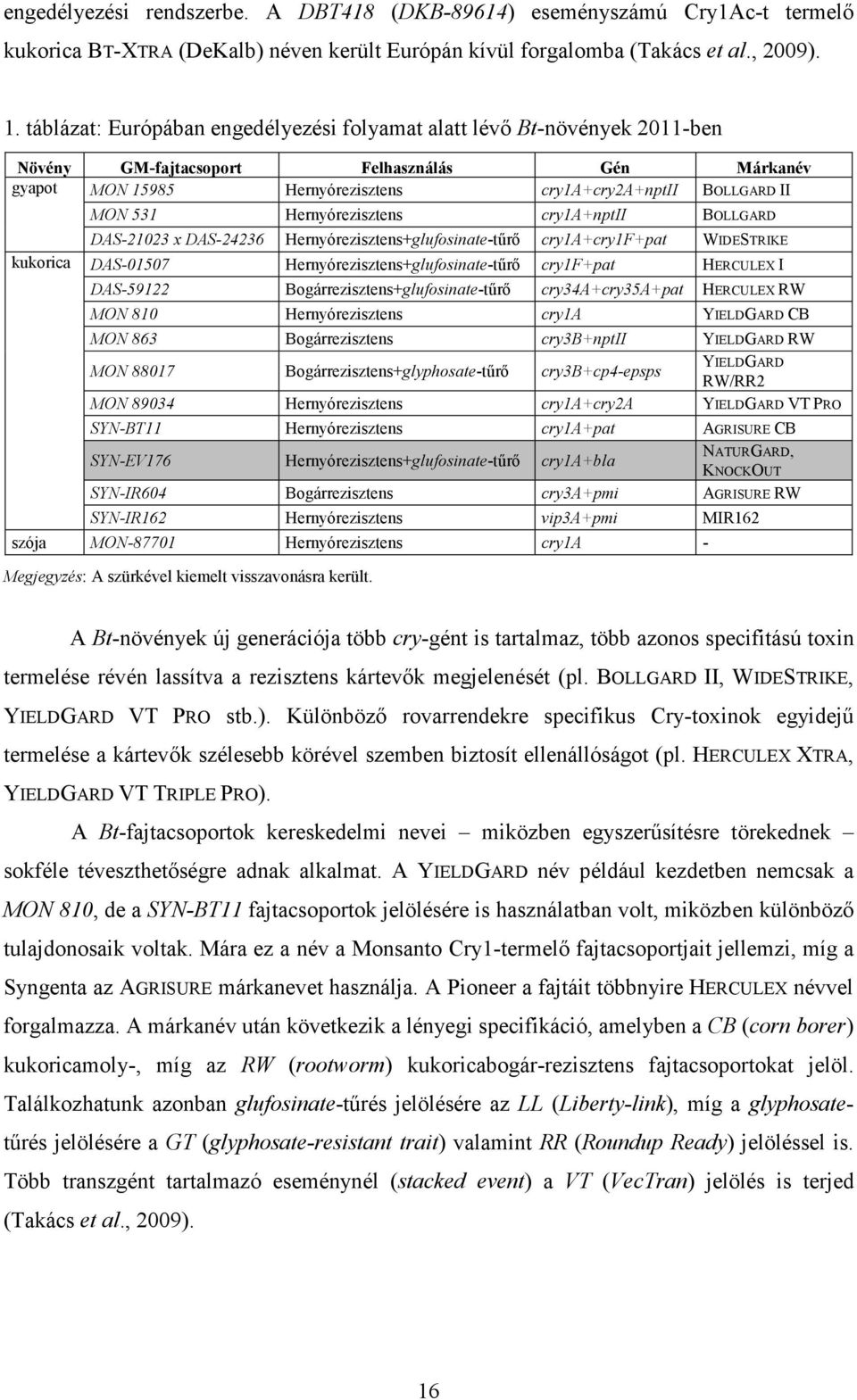 Hernyórezisztens cry1a+nptii BOLLGARD DAS-21023 x DAS-24236 Hernyórezisztens+glufosinate-tűrő cry1a+cry1f+pat WIDESTRIKE kukorica DAS-01507 Hernyórezisztens+glufosinate-tűrő cry1f+pat HERCULEX I