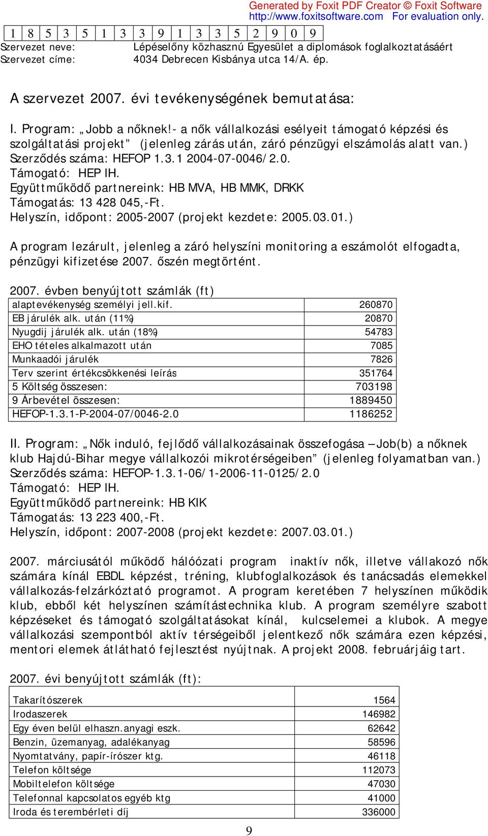 Együttműködő partnereink: HB MVA, HB MMK, DRKK Támogatás: 13 428 045,-Ft. Helyszín, időpont: 2005-2007 (projekt kezdete: 2005.03.01.