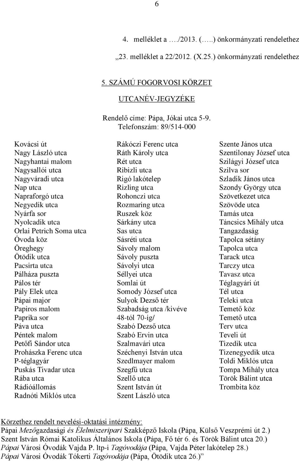 Öreghegy Ötödik utca Pacsirta utca Pálháza puszta Pálos tér Pály Elek utca Pápai major Papiros malom Paprika sor Páva utca Péntek malom Petőfi Sándor utca Prohászka Ferenc utca P-téglagyár Puskás