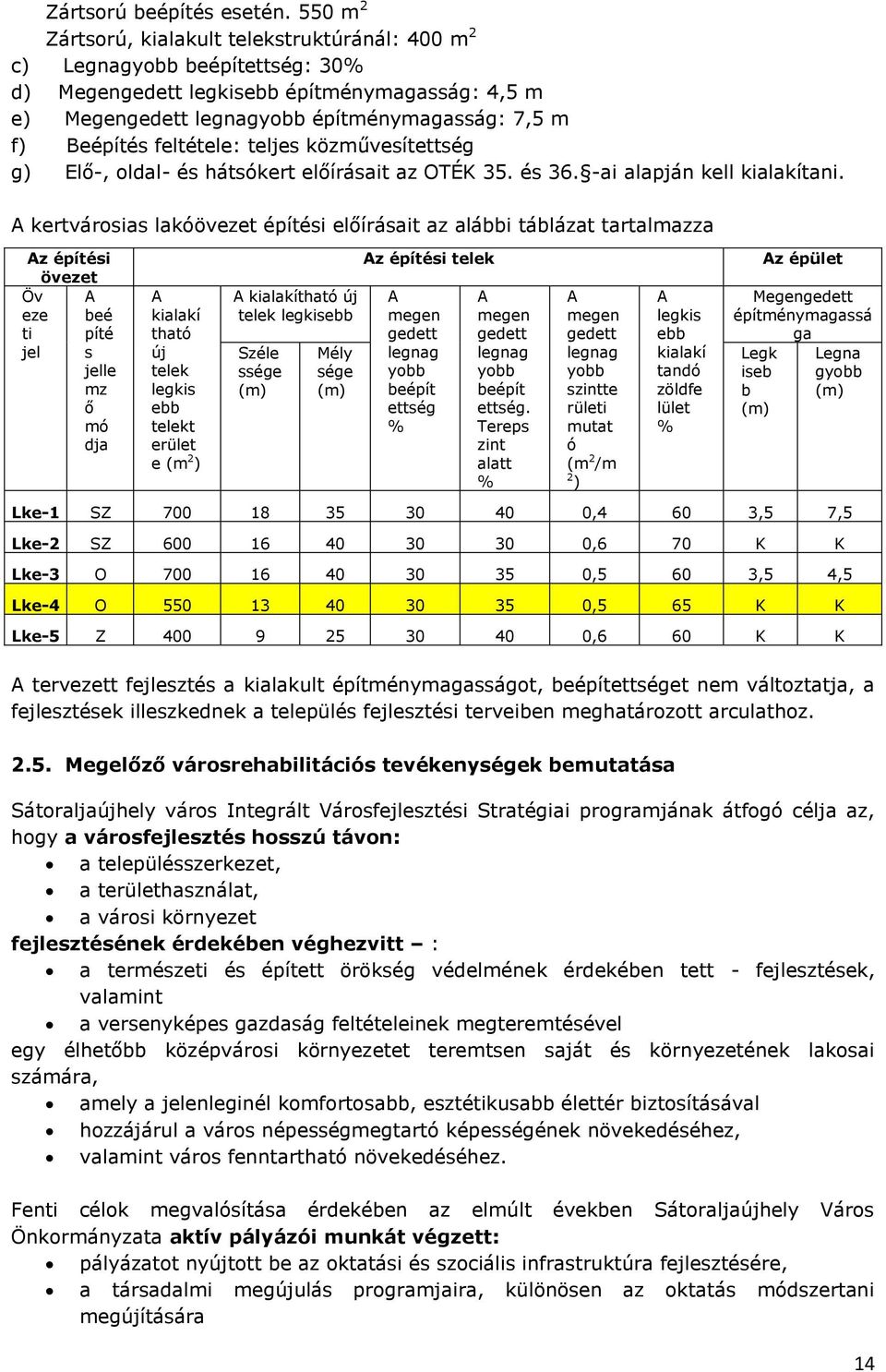 feltétele: teljes közművesítettség g) Elő-, oldal- és hátsókert előírásait az OTÉK 35. és 36. -ai alapján kell kialakítani.