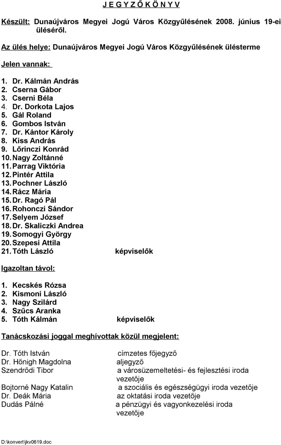 Pintér Attila 13. Pochner László 14. Rácz Mária 15.Dr. Ragó Pál 16. Rohonczi Sándor 17. Selyem József 18. Dr. Skaliczki Andrea 19. Somogyi György 20. Szepesi Attila 21.