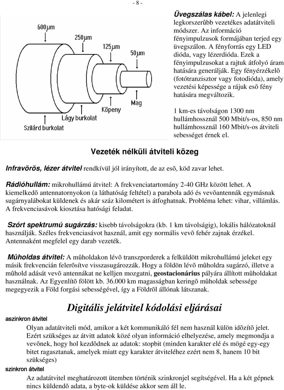 Vezeték nélküli átviteli közeg Infravörös, lézer átvitel rendkívül jól irányított, de az esõ, köd zavar lehet.