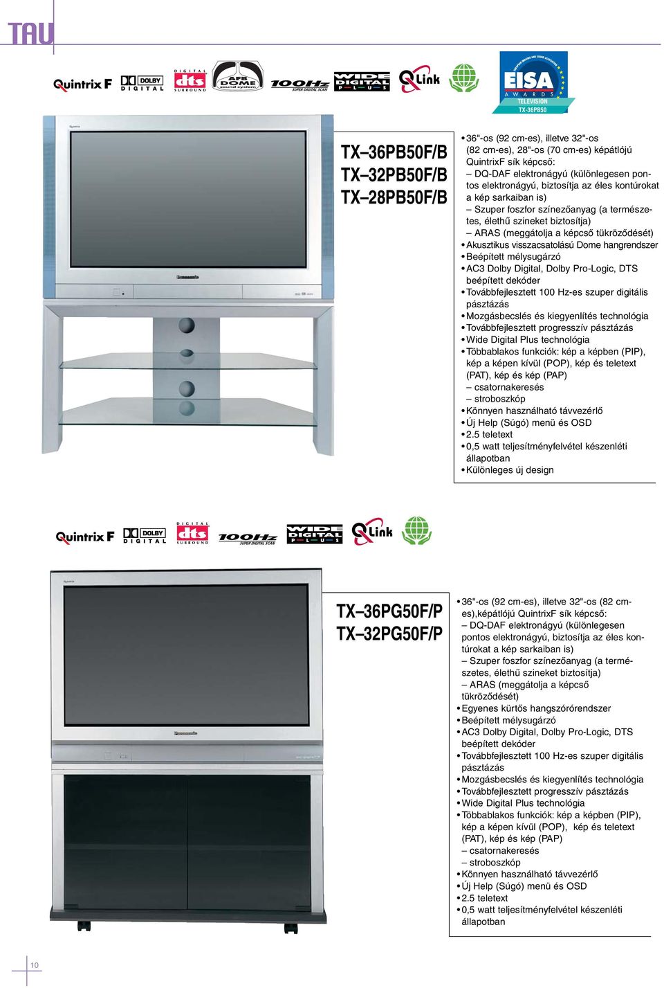 visszacsatolású Dome hangrendszer Beépített mélysugárzó AC3 Dolby Digital, Dolby Pro-Logic, DTS beépített dekóder Továbbfejlesztett 100 Hz-es szuper digitális pásztázás Mozgásbecslés és kiegyenlítés