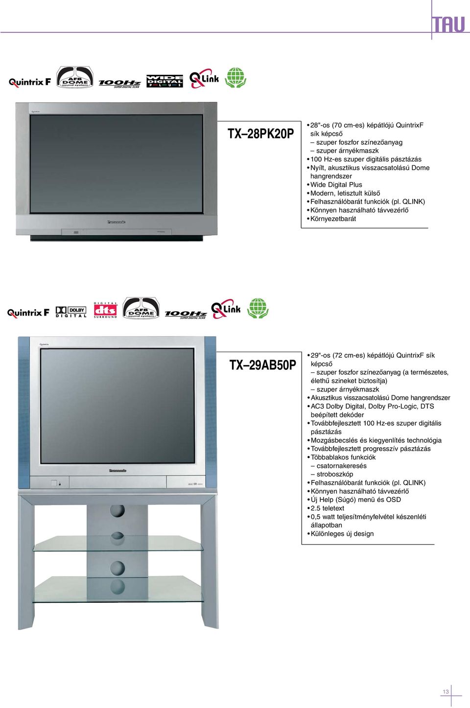 QLINK) Könnyen használható távvezérlõ Környezetbarát TX 29AB50P 29"-os (72 cm-es) képátlójú QuintrixF sík képcsõ szuper foszfor színezõanyag (a természetes, élethû szineket biztosítja) szuper