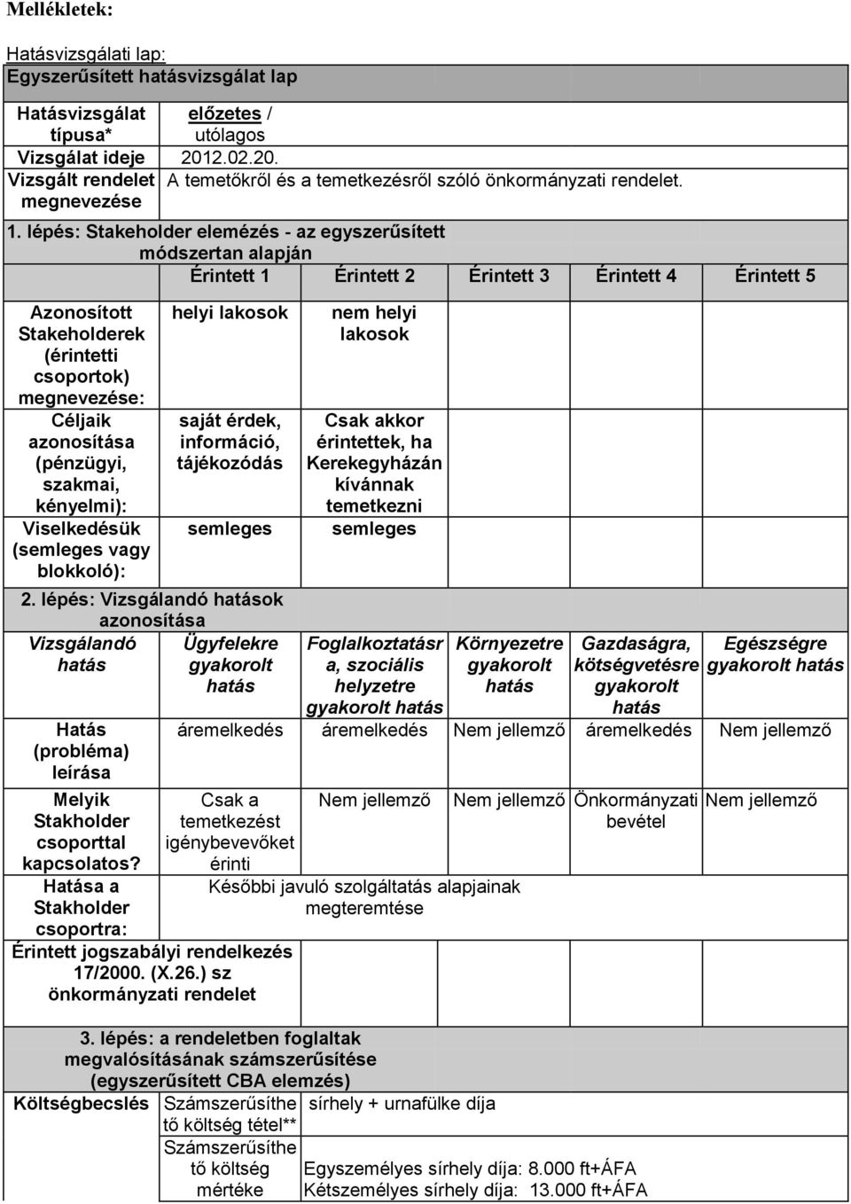 lépés: Stakeholder elemézés - az egyszerűsített módszertan alapján Érintett 1 Érintett 2 Érintett 3 Érintett 4 Érintett 5 Azonosított Stakeholderek (érintetti csoportok) megnevezése: Céljaik